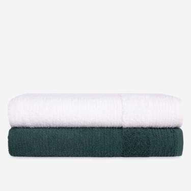 Imagem de Kit 2 Toalhas de Banho Grandes e Macias 500g 100% Algodão 75x150cm – Toque Suave e Alta Absorção (BRANCO + VERDE)