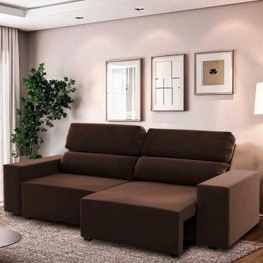 Imagem de Sofá 3 Lugares Retrátil Reclinável Marrom 5 Posições Veludo - Marrom Bombom