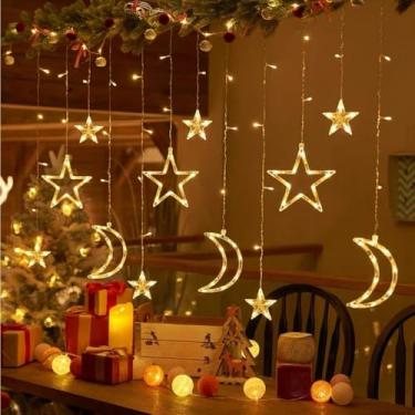 Imagem de Pisca Pisca Natal, Luzes de Natal Festão Cascata Cortina 3m Decoração Corda para O Quarto Casamemto(Estilo D Branco Quente,110V)