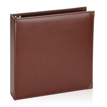 Imagem de Fichário vintage com 3 argolas de 2,5 cm, fichário de couro profissional com 3 anéis, três fichários para 21,6 cm x 28 cm, fichário D para álbum de fotos, casa, escola e escritório - marrom