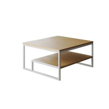 Imagem de Mesa De Centro Toledo Branca Com Tampos De Madeira Canela