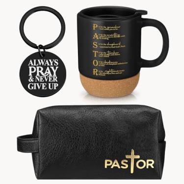 Imagem de Dansydaisy 3 peças, presentes de agradecimento de pastores para homens, copo de cerâmica de 382 g com tampa, bolsa de couro religiosa e chaveiro inspirador para presentes de aniversário de igreja de