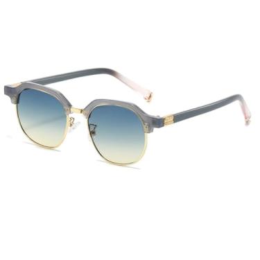 Imagem de HCPIHF Óculos redondos vintage da moda, óculos de sol degradê com rebites UV400, estilo punk, feminino e masculino (dourado, verde e marrom)