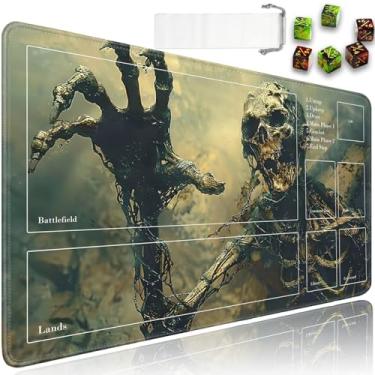Imagem de JVGFYNKL Tapete de brinquedo TCG com zonas, borracha antiderrapante de 61 x 35 cm para MTG Playmat com cordão e bolsa de viagem e 6 dados, para tapete MTG, tapetes de jogo de cartas padrão escuro