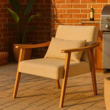 Imagem de Poltrona Aurora Linho Com Almofada Estofada Decorativa Recepção De Esc