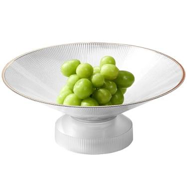 Imagem de WYOK Tigela de frutas de plástico drenável para balcão de cozinha grande cesta de frutas moderna decoração mesa central tigela pedestal tigela de servir para vegetais, pão, lanches 28 centímetros
