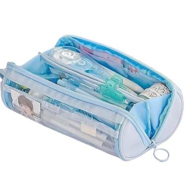 Imagem de Estojo de Lápis, Estojo Organizador Escolar Transparente Kawaii Lápis Necessaire Viagem Maquiagem Higiene Cosméticos(azul claro)