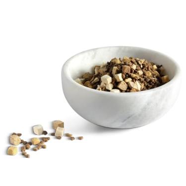 Imagem de Karibiber Tigela branca para cães de mármore, tigela de água para cães de pedra antiderrapante, grande, resistente para animais de estimação, para cães grandes, mármore natural africano, comporta 4,6