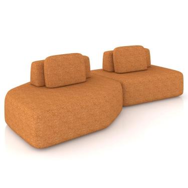 Imagem de Sofá Ilha Modular Para Sala Living Orgânico 305cm Angra K01 Bouclê Terracota - Lyam Decor