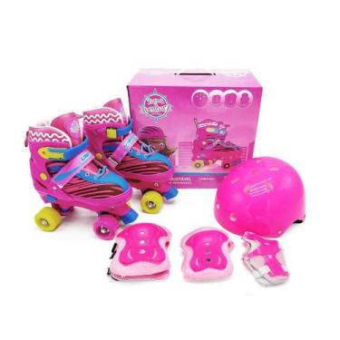 Imagem de Patins Quad Ajustável  com Kit Proteção Unitoys, Rosa, 30-33