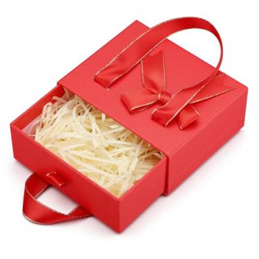 Imagem de Segbeauty Caixa de presente de papel com gaveta vermelha para mulheres e homens, pequena caixa de armazenamento decorativa portátil para presentes, mini estojo de presente vazio com fita para perfume