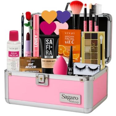 Imagem de Maleta Maquiagem Profissional Completa Kit Paleta Sombras Pincéis (MORENA)