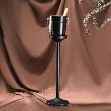 Imagem de Balde de gelo de aço inoxidável bicamada preservação do calor isolamento frio bonito KTV champanhe vinho tinto cerveja gelo bloco de gelo balde comercial (preto, anel de prata e A)