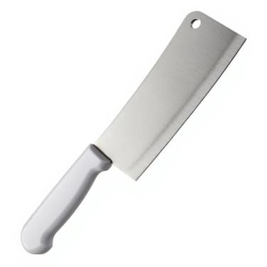 Imagem de Cutelo Profissional 8” Aço Inox Cabo Branco Anatômico – Lâmina Reforçada Anticorrosiva para Carnes, Ossos e Alimentos Congelados – Cutelo de Cozinha Premium para Uso Doméstico e açougue