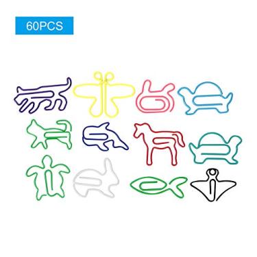 Imagem de 60 clipes de papel em forma de animal, clipes fofos de pasta de notas para material de escritório escolar, fio revestido de plástico para animais de estimação, cor mista 1mm