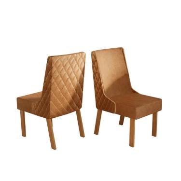 Imagem de Kit 2 Cadeiras De Jantar Intinity Fasano Tecido Sintético Naturale E Caramelo