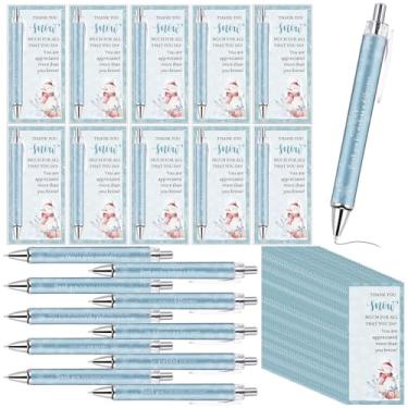 Imagem de Kosiz 30 conjuntos de canetas esferográficas inspiradoras de inverno com boneco de neve, presente de agradecimento, bolso, presente de agradecimento, presente de festa de Natal para equipe, colega de