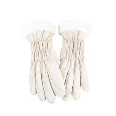Imagem de Luvas femininas térmicas de inverno com tela sensível ao toque – Forradas para ciclismo, luvas de ciclismo à prova de vento para clima frio, compatível com smartphone (branca)