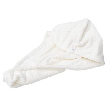 Imagem de Micro Toalha de Banho Envoltório Toalha de Secagem Rápida Chapéu Io Absorvente de Água Toalha de Cabelo Envoltório Touca de Banho Com Botão Para Mulheres Senhora Menina Encaracolado Longo Cabelo