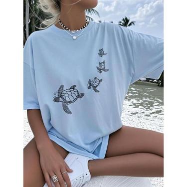 Imagem de Camiseta Oversized Feminina Estampa Tartarugas Minimalistas 501 Versát