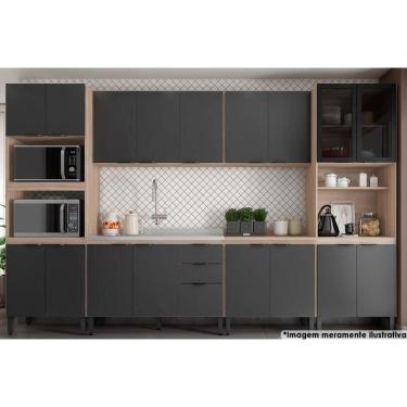 Imagem de Cozinha Modulada Completa Fmt006 Firenze 2 Aéreos 2 Balcões 2 Paneleiros 6pçs Avena/grafito Demóbile