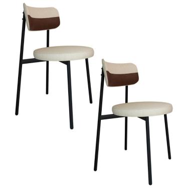Imagem de Cadeira De Jantar Estofada Kit 2 Nyka M25 Linho Areia/marrom - Mpozenato