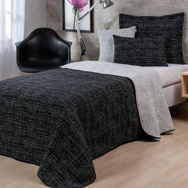 Imagem de Kit Colcha 4 Peças Solteiro Jacquard Dual 60% Algodão 40% Poliéster - Preto