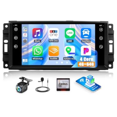 Imagem de [4 + 64 G] Android 15 estéreo de carro para Jeep Wrangler JK Compass Patriot/Chrysler/Dodge Carregador RAM com carro sem fio e Android Auto, rádio de carro de 17 polegadas com link espelhado