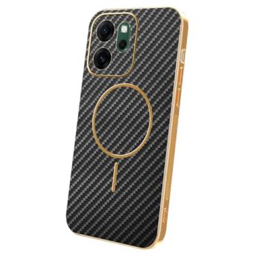 Imagem de HAOMRIYL Capa magnética para Oppo Find X9/X9pro, lente de câmera, proteção à prova de choque, capa de couro, textura de fibra de carbono, borda galvanizada, preta, X9