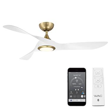 Imagem de Ventoinha de teto Swirl para casa inteligente de 3 lâminas, interior e exterior, 137 cm, latão macio, branco fosco, com kit de luz LED de 3000 K e controle remoto funciona com Alexa e iOS ou