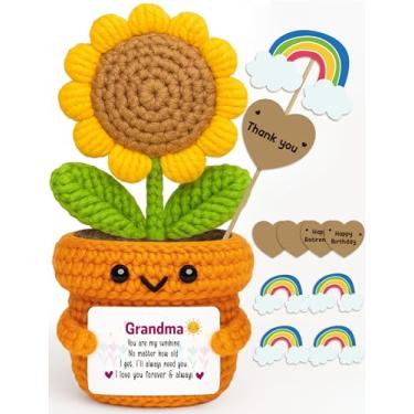 Imagem de Frabaca Gifts for Grandma Christmas Orange Decor Crochet Sunflower Plant,“You are My Sunshine” Handmade Affirmation Plush, Cute Desk Decor for Birthday, Mother’s Day, Keepsake from Family