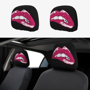 Imagem de KOSUES Capas para encosto de cabeça de carro com lábios rosa mordidas quentes, pacote com 2 capas para assento de carro, capas elásticas para assento automotivo, acessórios para o interior do veículo