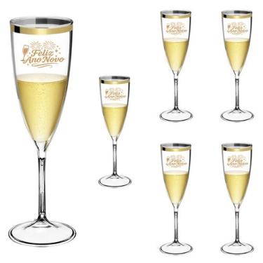 Imagem de Taça Espumante Ano Novo 170ml Acrílico Borda Dourada 6pçs - NEOPLAS, T