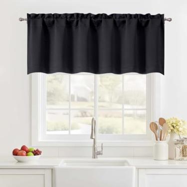 Imagem de Ebesto Saia preta para janelas de 45 cm de comprimento, cortina de cozinha curta com isolamento térmico para porão de lavanderia de banheiro, bolso duplo com isolamento térmico, 1 peça, 152 cm L x 45