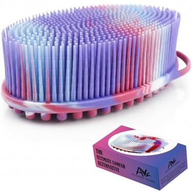 Imagem de Avilana Esfoliante corporal de silicone – Escova de banho suave e alternativa de bucha – Opções com infusão de prata – Esfoliante corporal de silicone de secagem rápida, higiênico, livre de BPA para