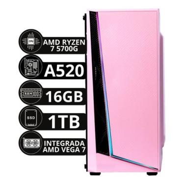 Imagem de Pc Gamer Rosa AMD Ryzen 7 5700g A520 16gb Ddr4 Ssd 1tb - Option Soluçõ