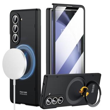 Imagem de zifiuzem Capa para Samsung Galaxy Z Fold 5 com MagSafe, suporte magnético giratório de 360° integrado, protetor de tela e proteção de dobradiça, capa de telefone com suporte magnético fino e leve 5G