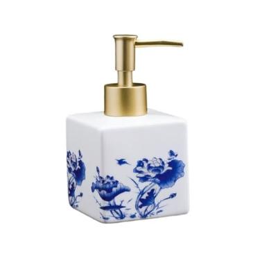 Imagem de Dispensador de sabão Frasco de pressão alto valor cor Shampoo Body Wash Dispenser Tipo imprensa vazio loção cerâmica para hotel(Blue,Pequeno)