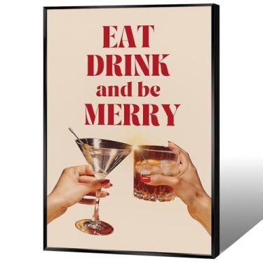 Imagem de DVBOCS Arte de parede vintage em tela de coquetel Martini Funny Eat Drink And Be Merry Pôster moderno com estampas estéticas preppy pintura vermelha decoração de parede de quarto de menina para sala