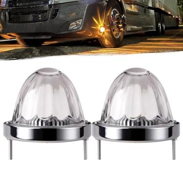 Imagem de Jamarco 2 peças de luzes de melancia de vidro lente transparente âmbar LED marcador lateral folga luzes de seta LED único com bisel de aço inoxidável substituição para caminhões Kenworth Peterbilt
