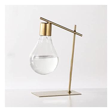 Imagem de Yalych Vaso para decoração de lâmpada de vidro Tsparent pequeno suporte de metal hidropônico planta bancada decoração de casa flores decorativas (tamanho: latão) decoração de casa (tamanho: latão)