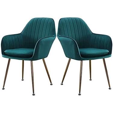 Imagem de Cadeira de jantar, cozinha, sala de jantar, móveis, cadeiras para casa, cozinha, conjunto de 2 poltronas para sala de estar com pernas de metal, assento e encostos de veludo (cor: verde)