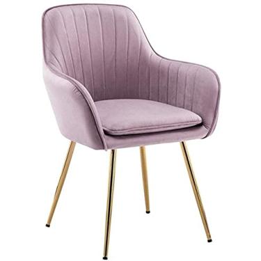 Imagem de Cadeiras de jantar de veludo almofada macia encosto sofá cadeira de metal pernas recepção cadeiras de maquiagem antiderrapante (cor: rosa 2)