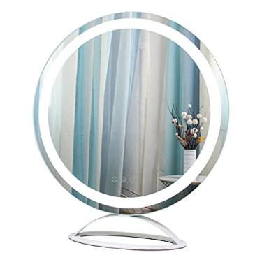 Imagem de Espelho de maquiagem com luz LED grande Hollywood iluminado espelho cosmético com iluminação de 3 cores espelho de mesa para penteadeira beleza