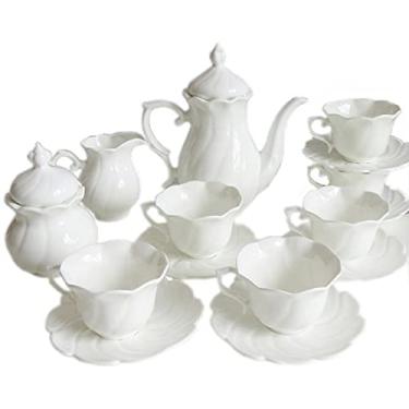 Imagem de Conjunto de 15 peças de chá de porcelana conjunto de xícaras de café de cerâmica bule de chá com açucareiro e jarro de leite, serviço de chá de casamento para adultos, branco