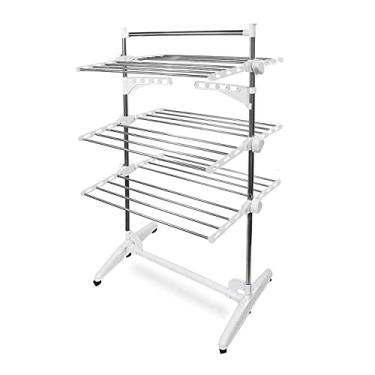 Imagem de Estante de secagem dobrável, cabide dobrável de 3 camadas, secador de roupas, roupas muito grandes, cabide de cavalo, cabideiro, prateleiras de secagem, organizador de prateleiras, prateleira dobrável