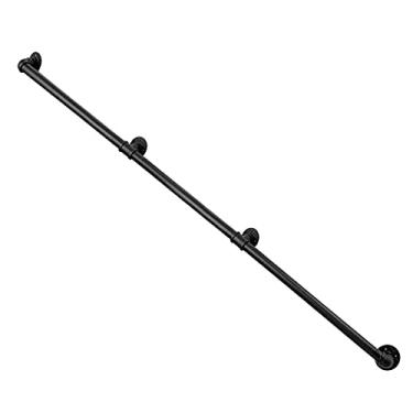 Imagem de SENNIAN Corrimão de escada (0,3 m - 6 m). Corrimão de montagem na parede de ferro forjado, haste de suporte antiderrapante para corredor loft, corrimão de escada de metal (cor: preto, tamanho: 2,7 m)