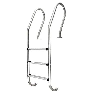 Imagem de Escada de piscina de aço inoxidável 304 antiderrapante para piscina de 1 a 1,4 m, capacidade de carga de 113 kg, espessura de parede do tubo 1,2 mm/prata/3 degraus (prata 3 degraus)