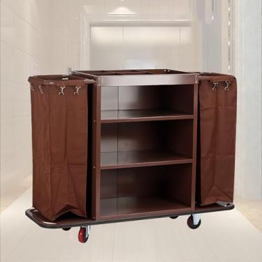 Imagem de Carrinho de limpeza comercial, carrinho de hotel, carrinho de serviço de quarto, carrinho utilitário de mão com rodas, carrinho de limpeza, carrinhos de limpeza, marrom