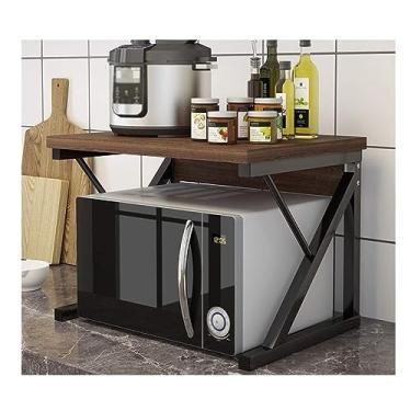 Imagem de Suporte de microondas, rack de forno de microondas, 2 níveis, placa de aço, suporte de microondas, suporte de cozinha, suporte de tempero, suporte de microondas (carvalho + preto 54 x 33 x 35 cm)